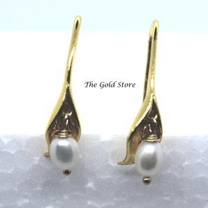 Gold Filled Pearl Leaf style Dangle Earrings